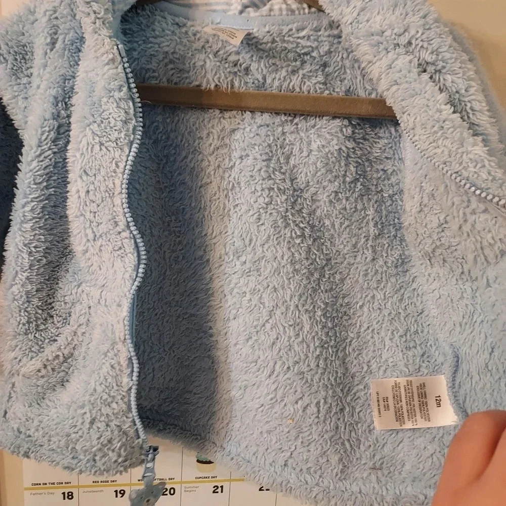 Carter's Baby Boy Blue Bear Sherpa Hooded Jacket Zip in Size 12M
